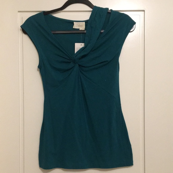 BNWT XS Anthropologie knit asymmetrical cut-out top by Deletta, cotton blend - Picture 2 of 9
